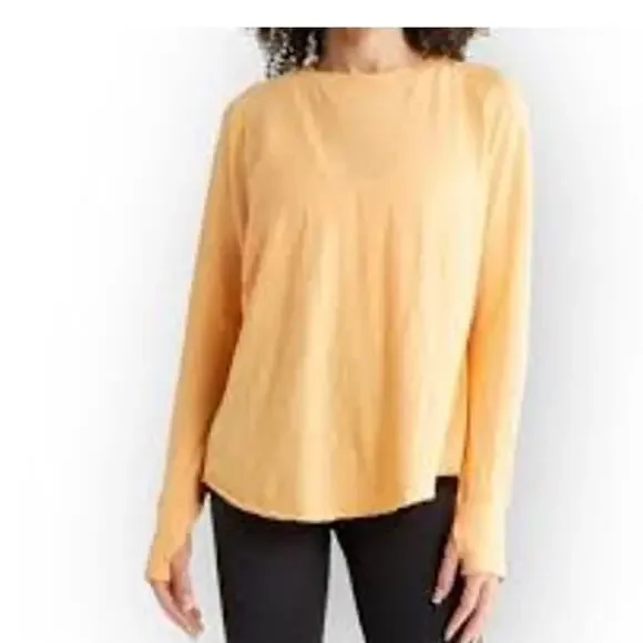 NWOT Zella Pale Orange Long Sleeve Cotton T Shirt Sz Small Flawed - Picture 1 of 11